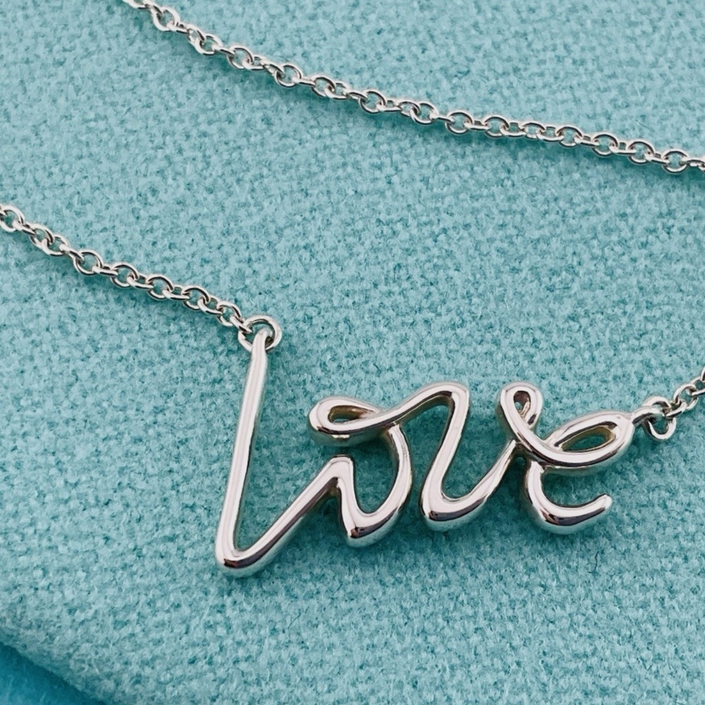 Tiffany & Co. Paloma Picasso Graffiti Love Pendant Necklace Sterling Silver 16" - Picture 2 of 7